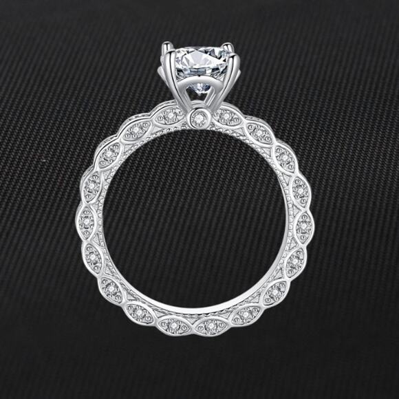 2 Ct Moissanite Wedding Ring Hypoallergenic Rhodium Plated 925 Sterling Silver 8 - Picture 2 of 14